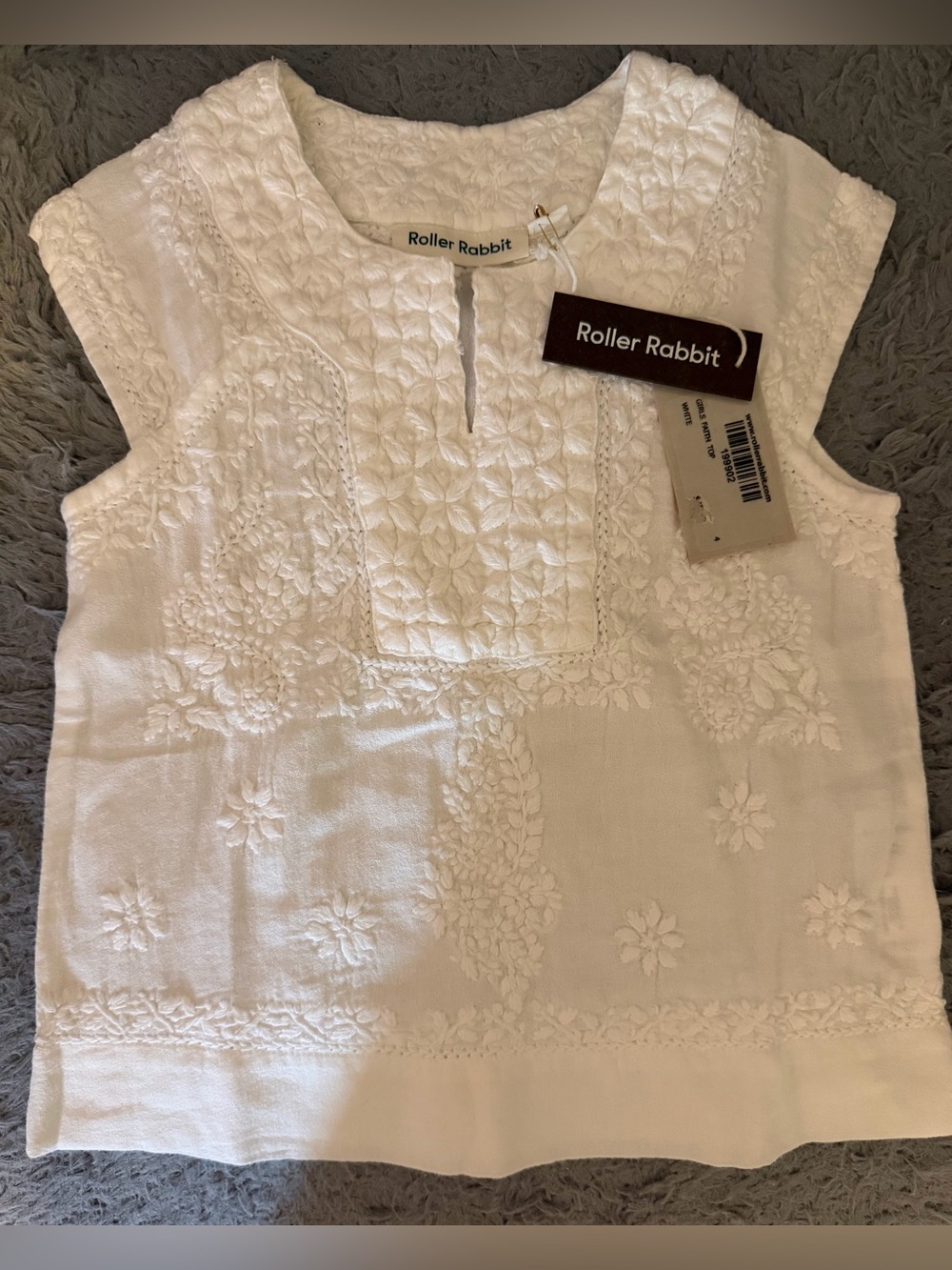 Roller Rabbit Girls' White Embroidered Linen Top size 4 NWT